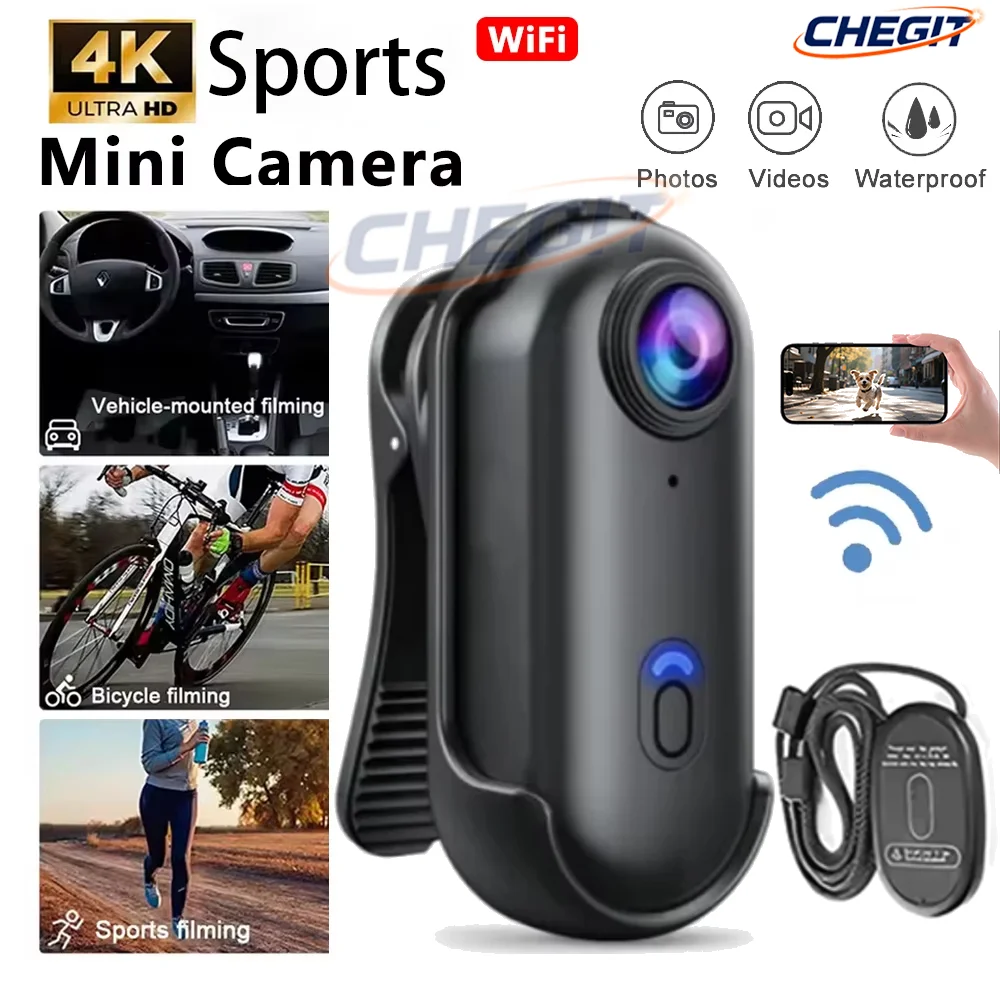 Helmet Bluetooth Headset Waterproof - 防水4Kミニポケット磁気式POV Vlogカメラ ポータブルボディチェストレコーダー ワイヤレスWiFiアクションカメラ ヘルメット自転車スポーツ用