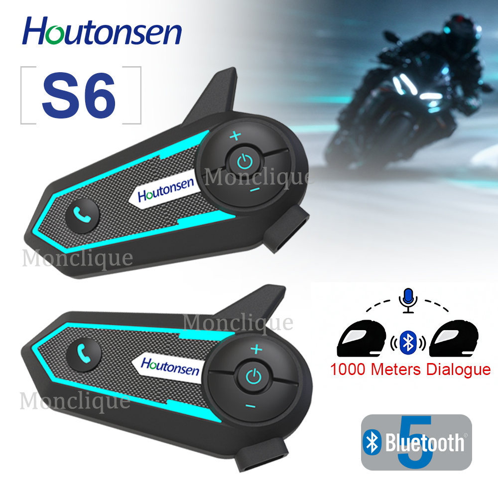 Motorcycle Intercom With Fm Radio - Houtonsen S6：バイク用Bluetoothワイヤレスイヤホン、RGBアンビエントライト搭載、防水、ノイズキャンセリング機能、MP3音楽プレーヤー、1000m通信距離