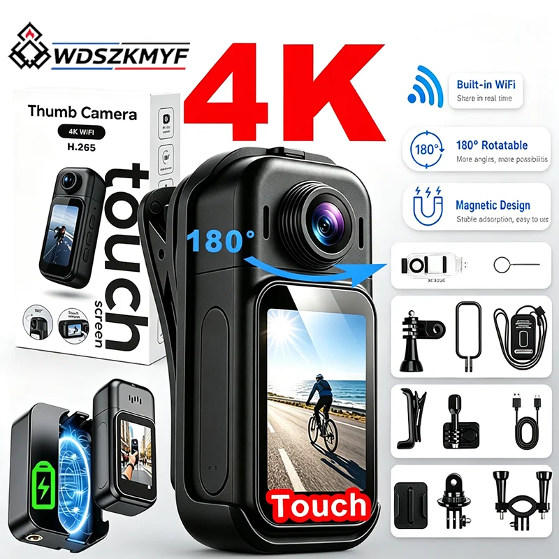 Helmet Camera 4K Wifi - スポーツ用小型カメラ。4K/1080P、ヘルメットに取り付け可能。バイク、自転車、スポーツ撮影、アクションカメラ、ボディカメラ、ビデオ、Wi-Fi、POV（一人称視点）Vlog撮影に最適。