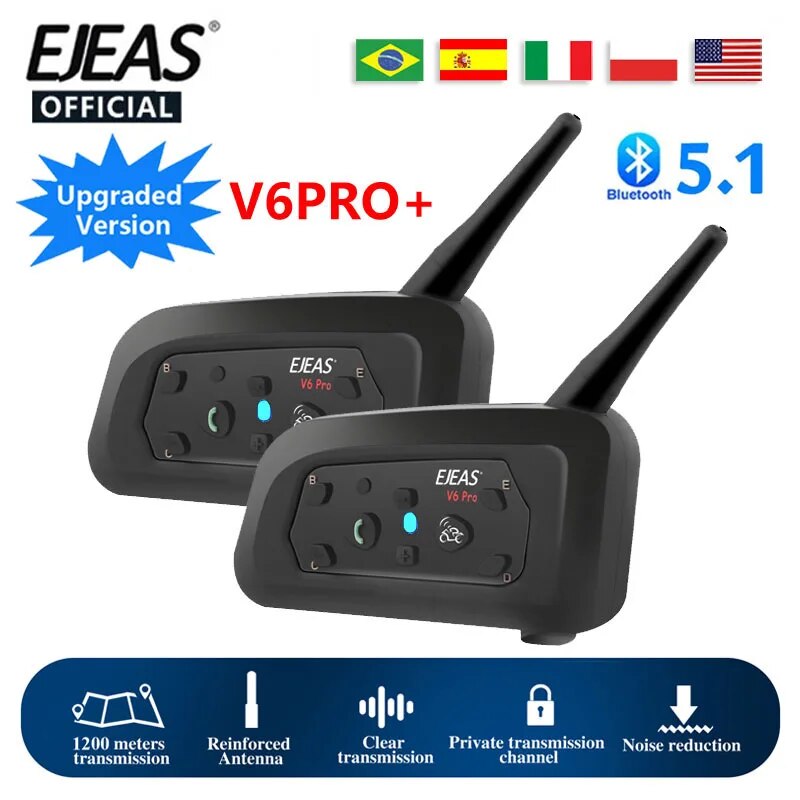 Motorcycle Helmet Intercom 6 Rider - Ejeas v6プロ + オートバイインターホンヘルメットBluetoothヘッドセット6人乗り800mコミュニケーター防水v5.1音楽プレーヤーインターホン