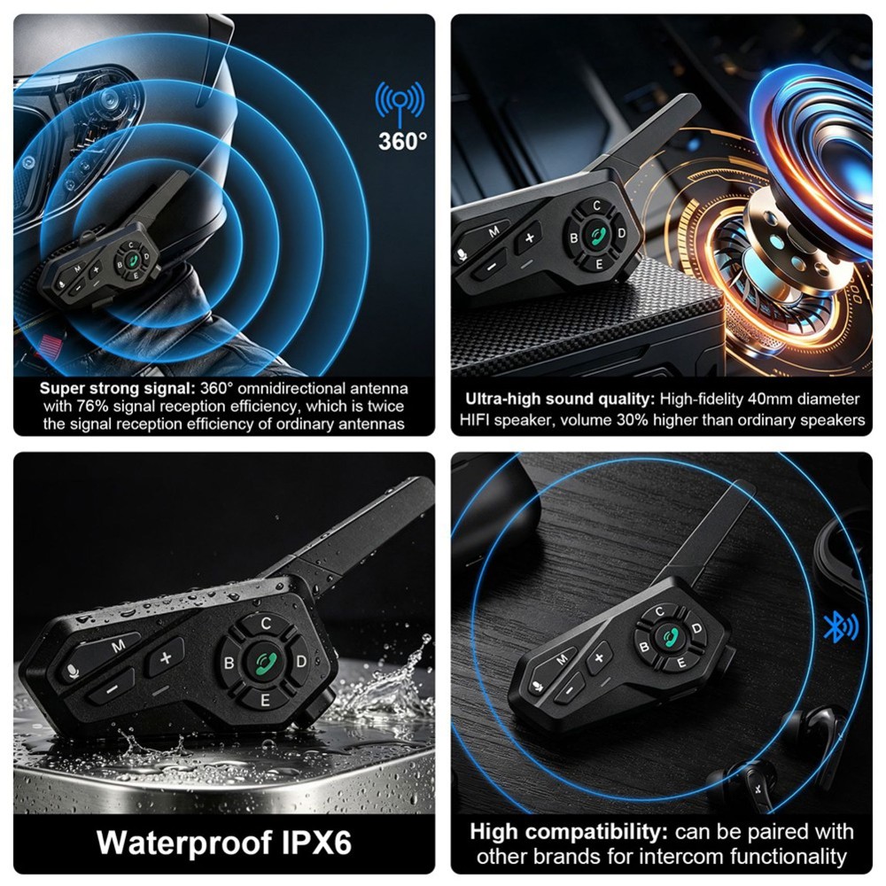 Motorcycle Helmet Intercom 6 Rider - X6 バイク用 BLE ヘルメットヘッドセット インターコム 1500M