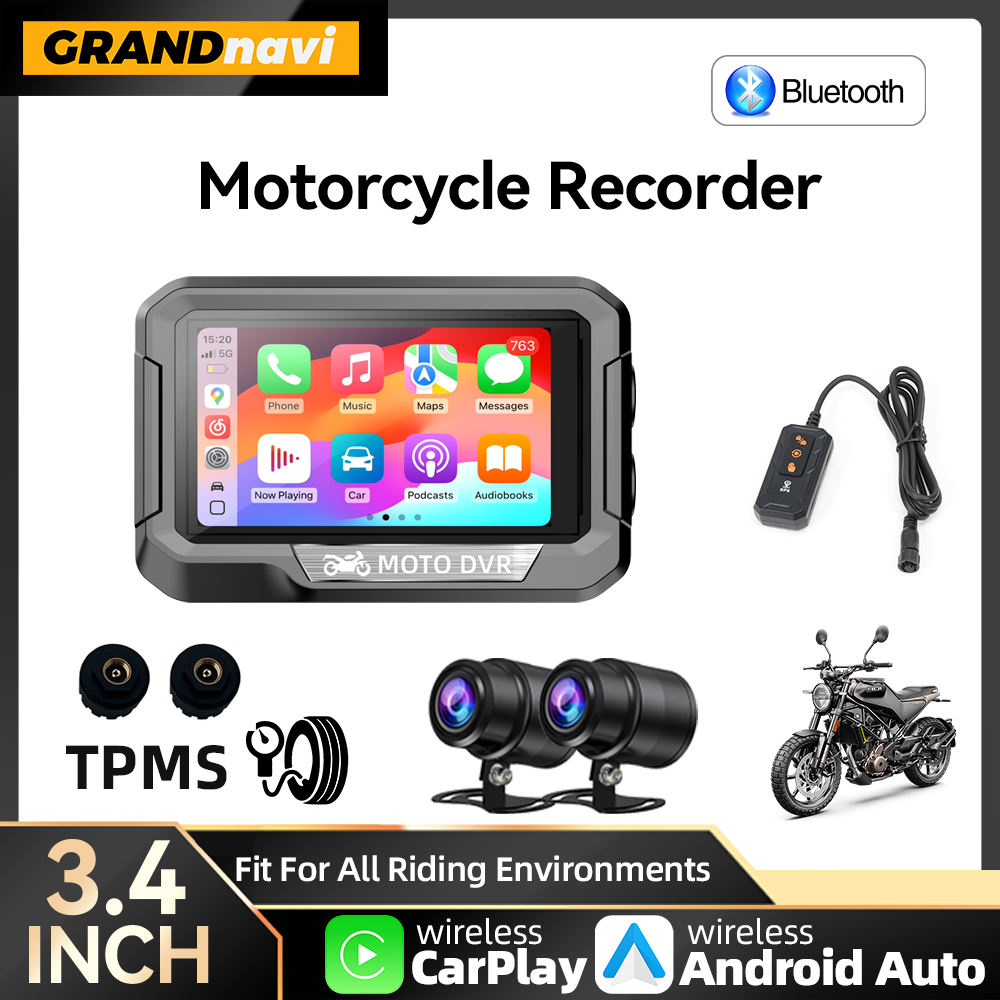 Motorcycle Gps Navigator Waterproof - ポータブル3.4インチバイク用GPSナビゲーション ワイヤレスCarplay Android Auto DVRドライブレコーダー モトモニター