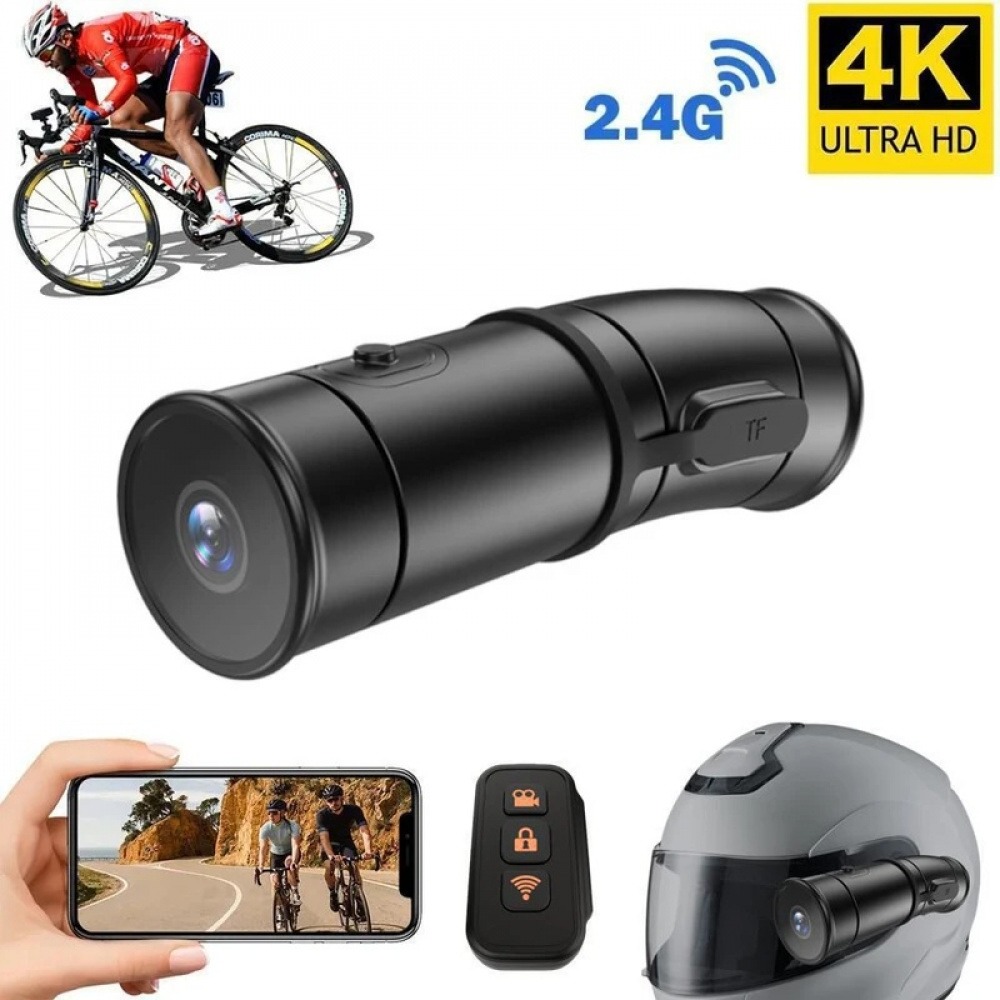 Helmet Camera 4K Wifi - 4K HD Wi-Fi対応のバイク用ヘルメット型ドライブレコーダー。防水機能付きで、電動自転車、マウンテンバイク、スクーターにも対応。
