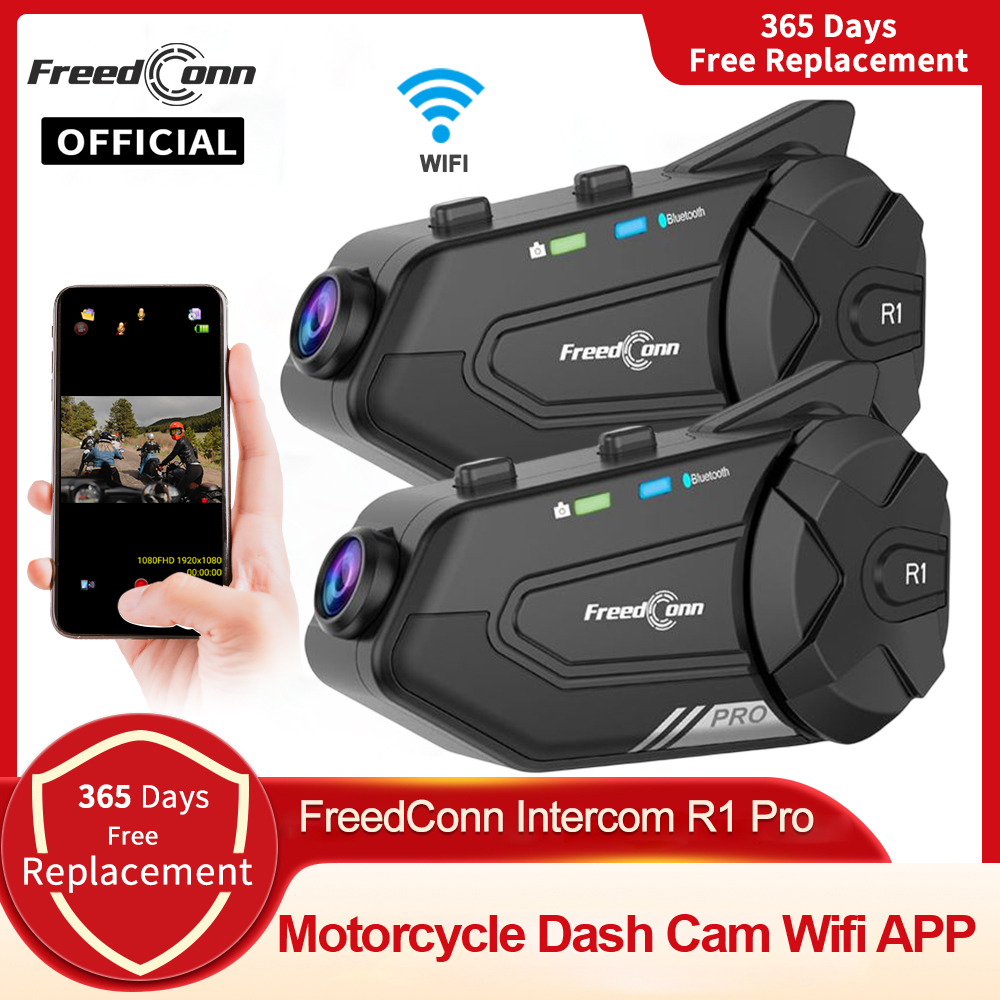Motorcycle Helmet Intercom 6 Rider - Freedconn-オートバイ用のBluetoothヘッドセットr1pro,ヘルメット用の通信デバイス,Wi-Fiとアプリケーションを備えた防水インターホン,ビデオレコーダー,6人のモーターサイクリスト向けのハンズフリーキット