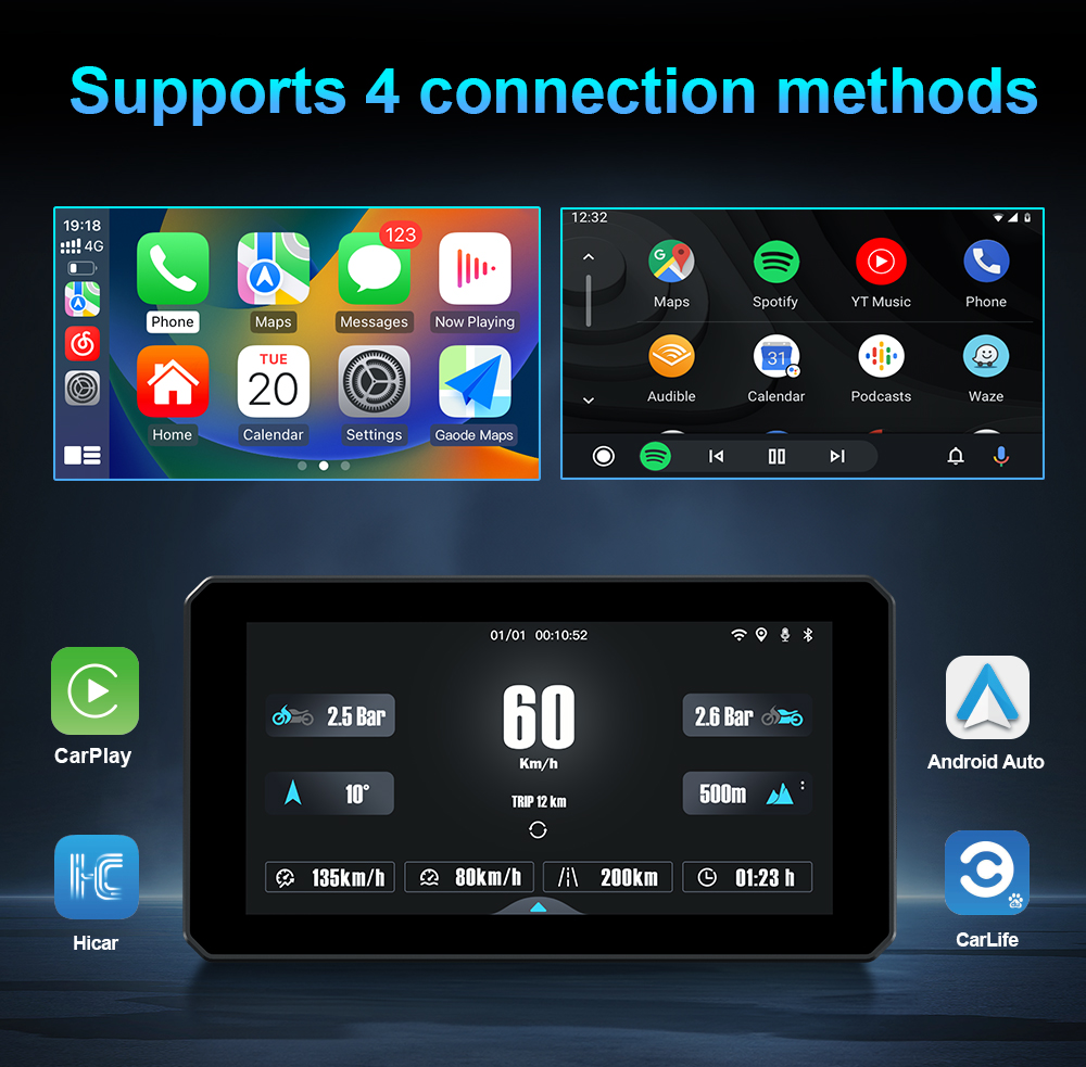 DM601 6インチポータブルバイク用ワイヤレスCarpla - Motorcycle Gps Navigator Waterproof のレビューと価格