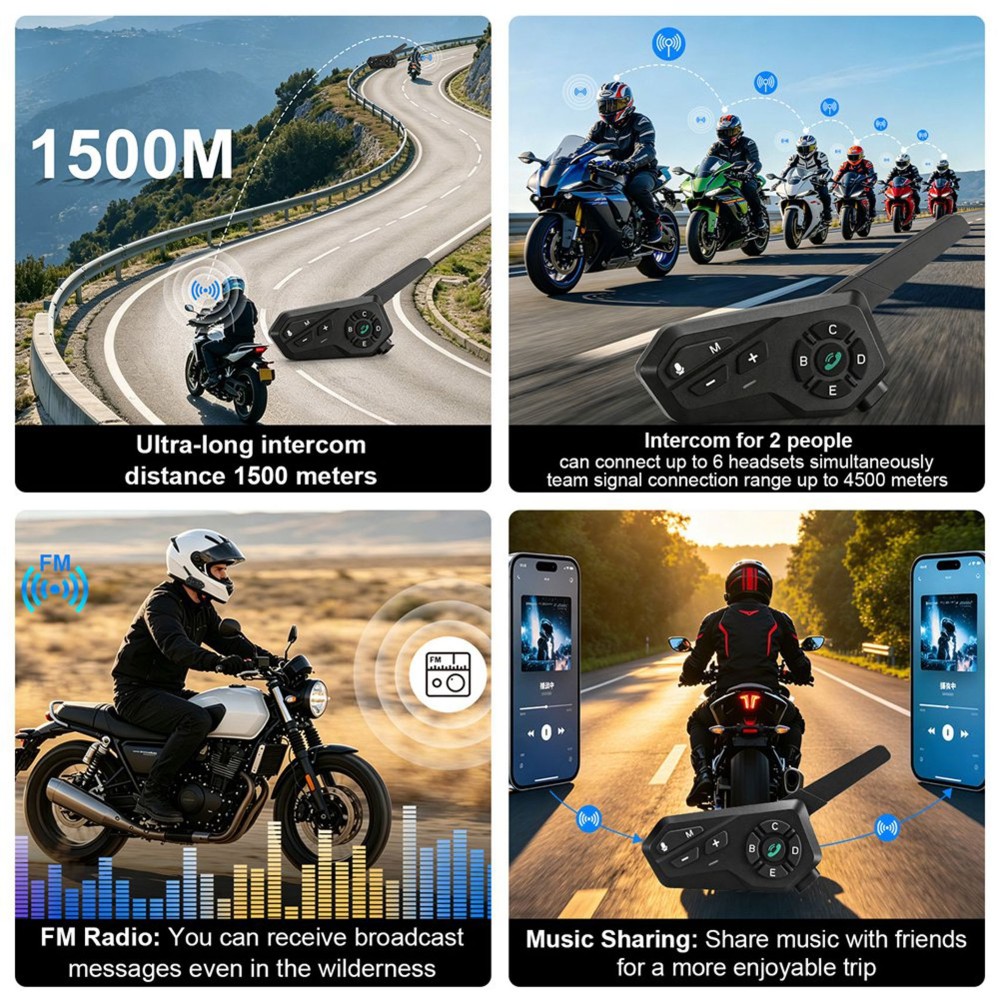 X6 バイク用 BLE ヘルメットヘッドセット インターコム - Motorcycle Helmet Intercom 6 Rider のレビューと価格