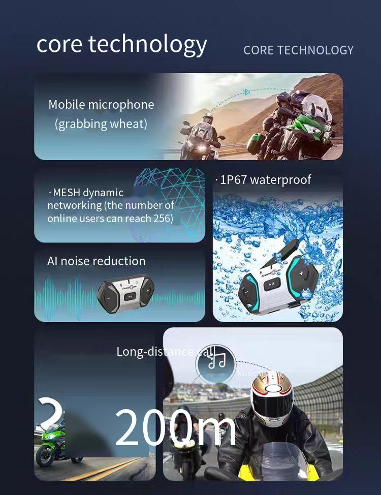 2000m範囲対応のBluetoothインターコムヘッドセッ - Motorcycle Intercom Mesh 2000M のレビューと価格