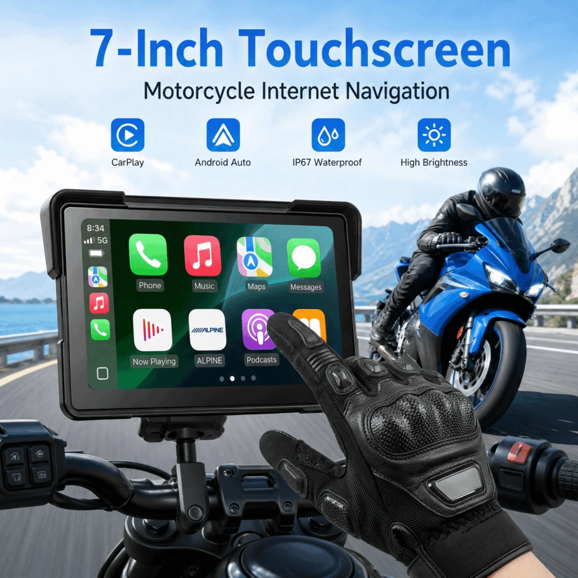 Aoocci C7 7インチ バイク用CarPlay、TPM - Motorcycle Gps Navigator Waterproof のレビューと価格