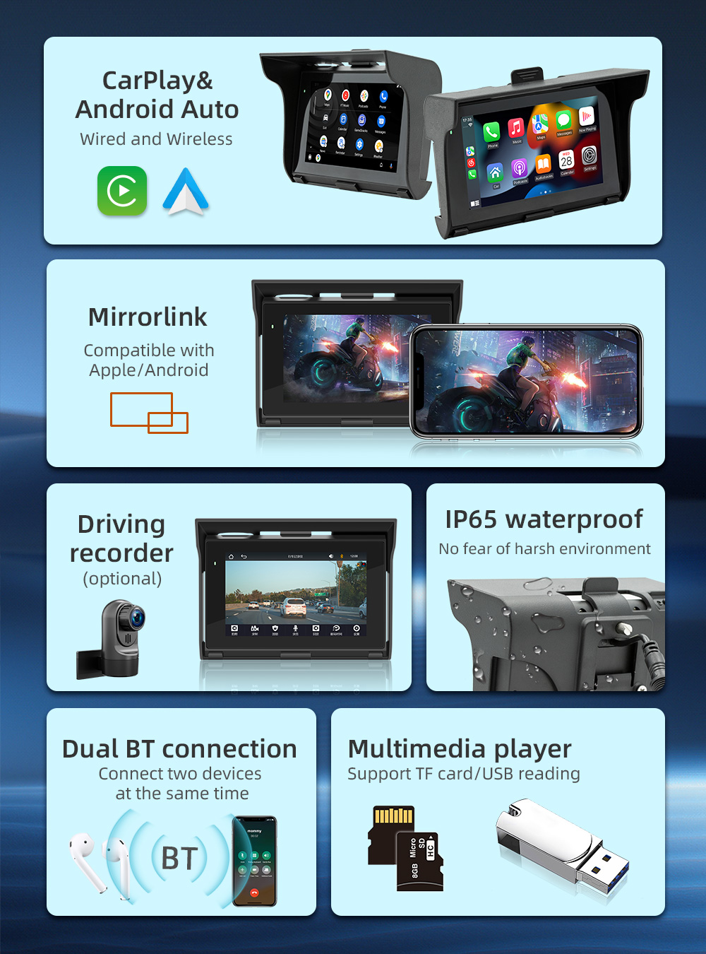 ワイヤレスCarplayタッチスクリーン,オートバイ,And - Motorcycle Gps Navigator Waterproof のレビューと価格