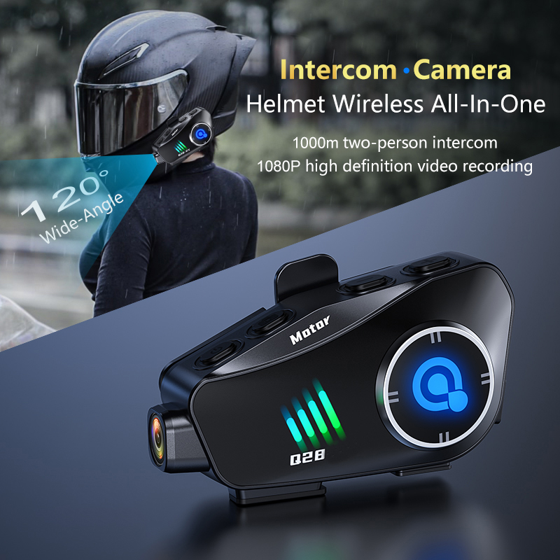 Q28 Bluetooth オートバイヘルメットヘッドセット - Helmet Communication System Camera のレビューと価格