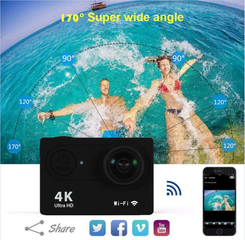 4K アクションカメラ 1080P/30FPS WiFi 2 - Helmet Camera 4K Wifi のレビューと価格